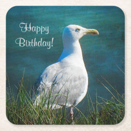Happy Birthday Seagull Paper-Onderzetters Vierkante Kartonnen Onderzetter