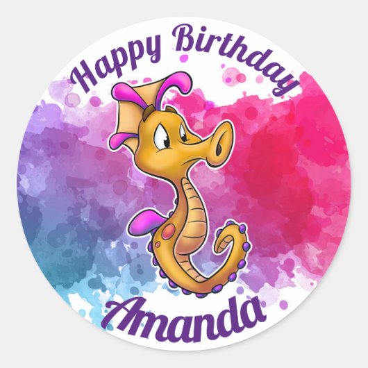 Happy Birthday Seahorse Stickers (Voorkant)