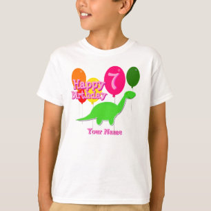 Happy Birthday Seven Party Balloon Green Dino T-sh T-shirt