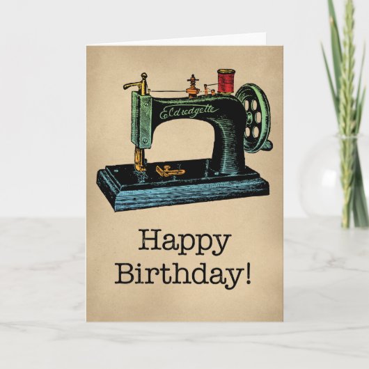 Happy Birthday  Sewing Machine Kaart (Voorkant)