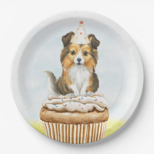Happy Birthday Sheltie Pup Cake Papieren Bordje