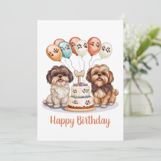 Happy Birthday Shih Tzu Dogs Verjaardagstaart Kaart (Staand voorkant)