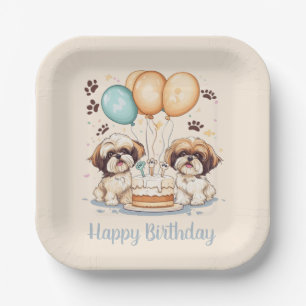 Happy Birthday Shih Tzu Dogs Verjaardagstaart Papieren Bordje