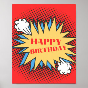 Happy Birthday Sign, Superhero Party Poster, Rood Poster