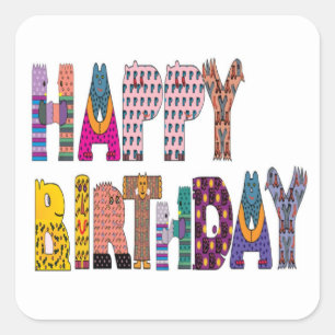 "HAPPY BIRTHDAY" SIGN VIERKANTE STICKER