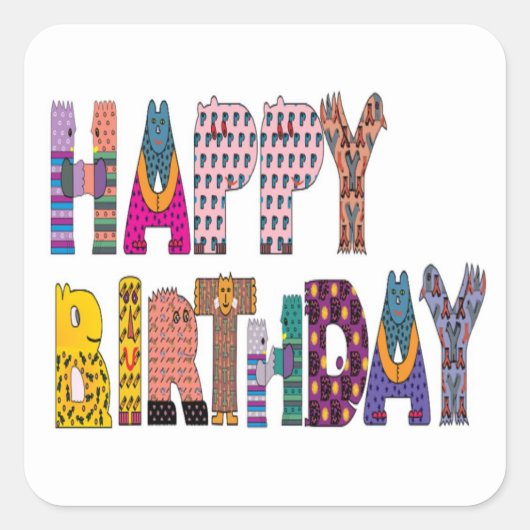 "HAPPY BIRTHDAY" SIGN VIERKANTE STICKER (Voorkant)