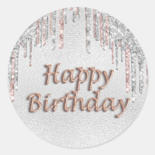 Happy Birthday Silver glitter druppelt roos gouden Ronde Sticker