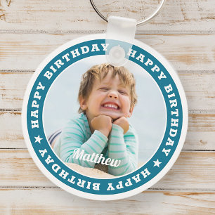 Happy Birthday Simple Moderne Custom Photo Sleutelhanger