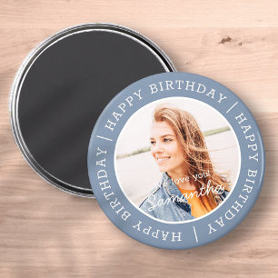 Happy Birthday Simple Preppy Modern Custom Photo Magneet
