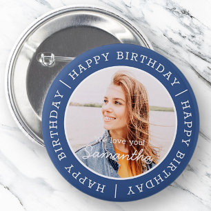 Happy Birthday Simple Preppy Moderne Custom Photo Ronde Button 5,7 Cm