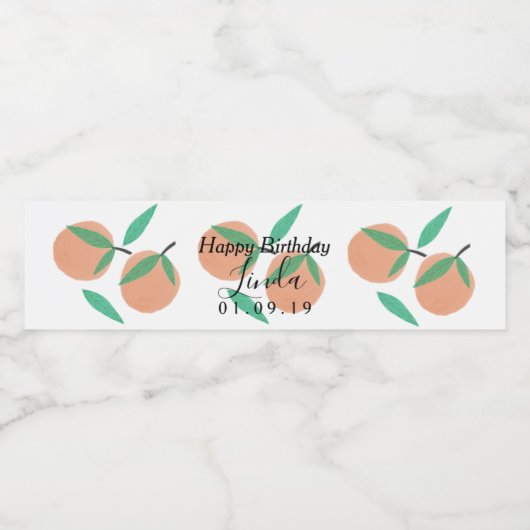 Happy Birthday Sinaasappels Script Party Waterfles Etiket (Enkel label)