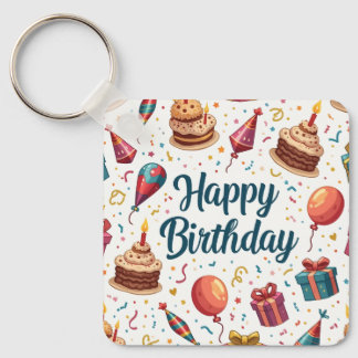 Happy Birthday Sleutelhanger met ballonnen en taar