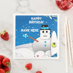 Happy Birthday Snowman Paper Dinner Napkins Servet