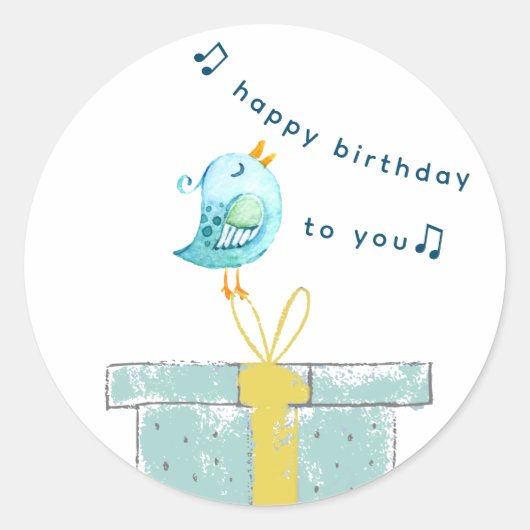Happy Birthday Song (Simple Little Bird 2) Blauwgr Ronde Sticker (Voorkant)