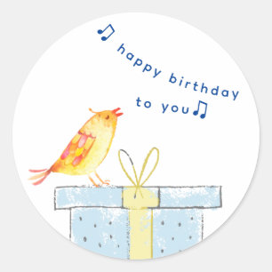 Happy Birthday Song (Simple Little Bird) Baby Blue Ronde Sticker