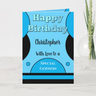 Happy Birthday special Godson blauw en zwart Kaart