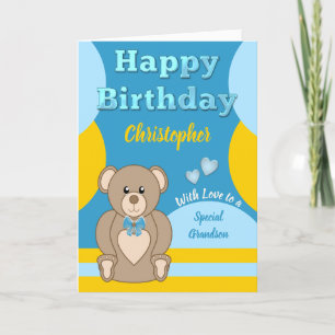 Happy Birthday special Kleinzoon teddybeer blauw Kaart