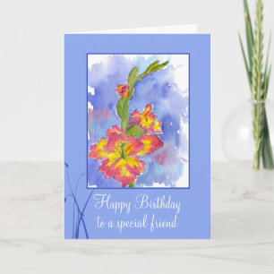 Happy Birthday Speciale Vriend Gladiolus Bloem Kaart