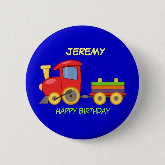 Happy Birthday, Speelgoed Train, sjabloon Ronde Button 5,7 Cm (Voorkant)