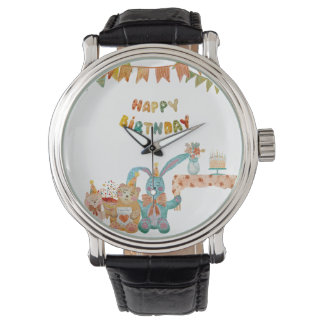 Happy Birthday-speelgoedbloem schattig kleurrijk e Horloge