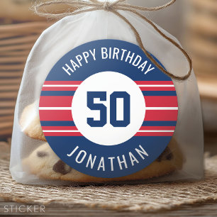 Happy Birthday Sports Jersey Stripes Name and Age Ronde Sticker