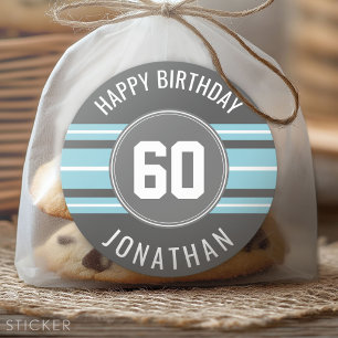 Happy Birthday Sports Jersey Stripes Name and Age Ronde Sticker