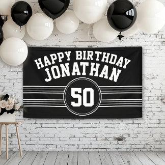 Happy Birthday Sports Stripes Age Black White Spandoek