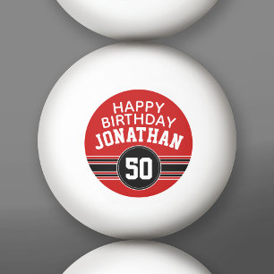 Happy Birthday Sports Stripes with Age - Red Black Pingpongballen