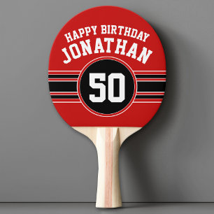 Happy Birthday Sports Stripes with Age Red Black Tafeltennisbatje