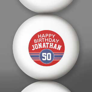Happy Birthday Sports Stripes with Age - Red Blue Pingpongballen