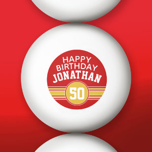 Happy Birthday Sportstripes met Goud Red Pingpongballen