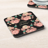 Happy Birthday - Spring Peach Flowers Garden Bier Onderzetter (Linkerzijde)