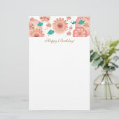 Happy Birthday - Spring Peach Flowers Garden Decor Briefpapier (Staand voorkant)