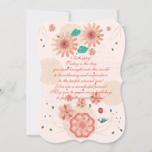 Happy Birthday - Spring Peach Flowers Garden Decor Kaart