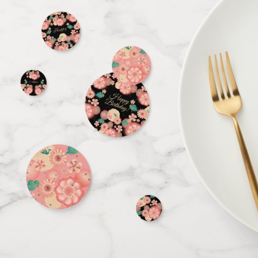Happy Birthday Spring Peach Flowers Garden Pattern Confetti (Groep)
