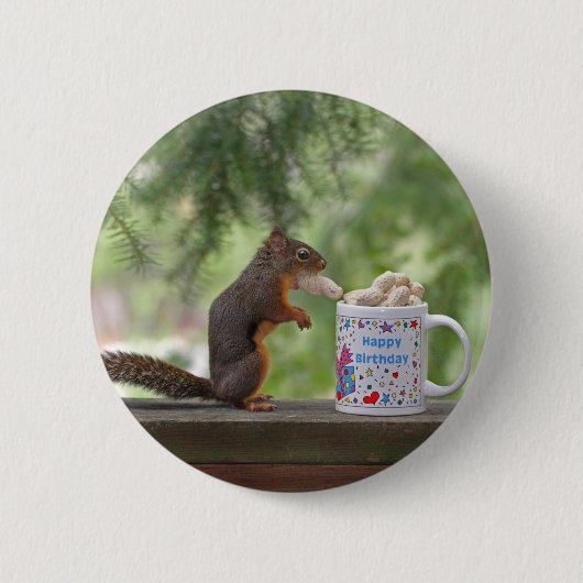 Happy Birthday Squirrel Ronde Button 5,7 Cm (Voorkant)