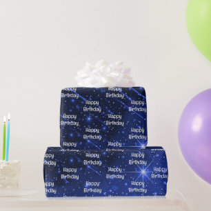 Happy Birthday Star Galaxy op blauw Cadeaupapier