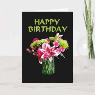 Happy Birthday, Stargazer Lily Bouquet Kaart
