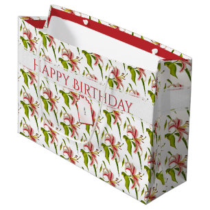 Happy Birthday Stargazer Lily Flower Pattern Groot Cadeauzakje