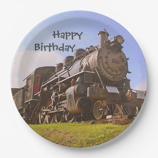 Happy Birthday Steam Train Papieren Bordje (Voorkant)