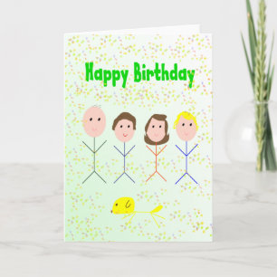 Happy Birthday Stick Family Kaart