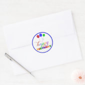 Happy Birthday Sticker Blue Edge Colorful Balloons (Envelop)