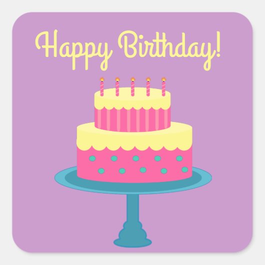 Happy Birthday Sticker met Cake (Voorkant)