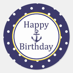 Happy Birthday sticker - Nautical Yellow - Navy