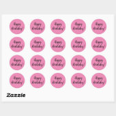 Happy Birthday Sticker Round (roze) (Vel)