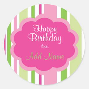 Happy Birthday Sticker Roze en Groen
