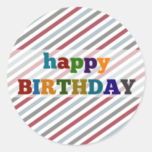 Happy Birthday Stickers Colorful Stripes