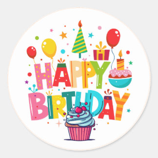 Happy Birthday Stickers, Round Shape Ronde Sticker