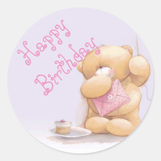 Happy Birthday/Stickers/Teddy Bear Ronde Sticker (Voorkant)