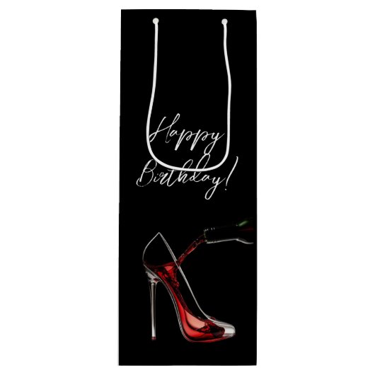 Happy Birthday-Stiletto met wijn Cadeautas (Voorkant)
